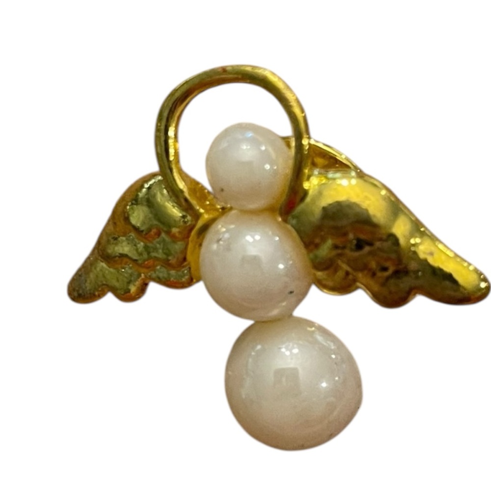 Pearl Style Angel Brooch Lapel‎ Pin Badge Rare Vintage Religion Festive Classic